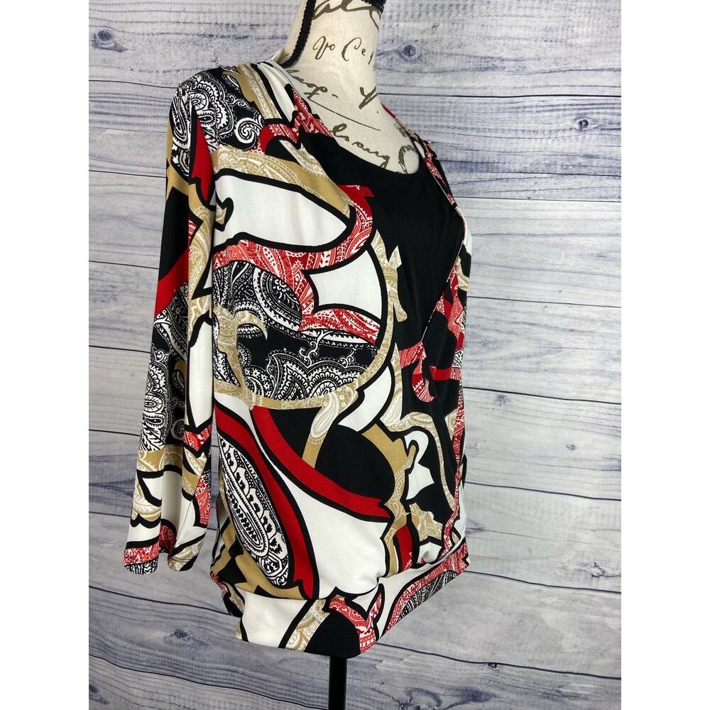Chicos 1 Dual Layer Wrap Blouse Womens M 3/4 V Neck Sleeves Multicolor